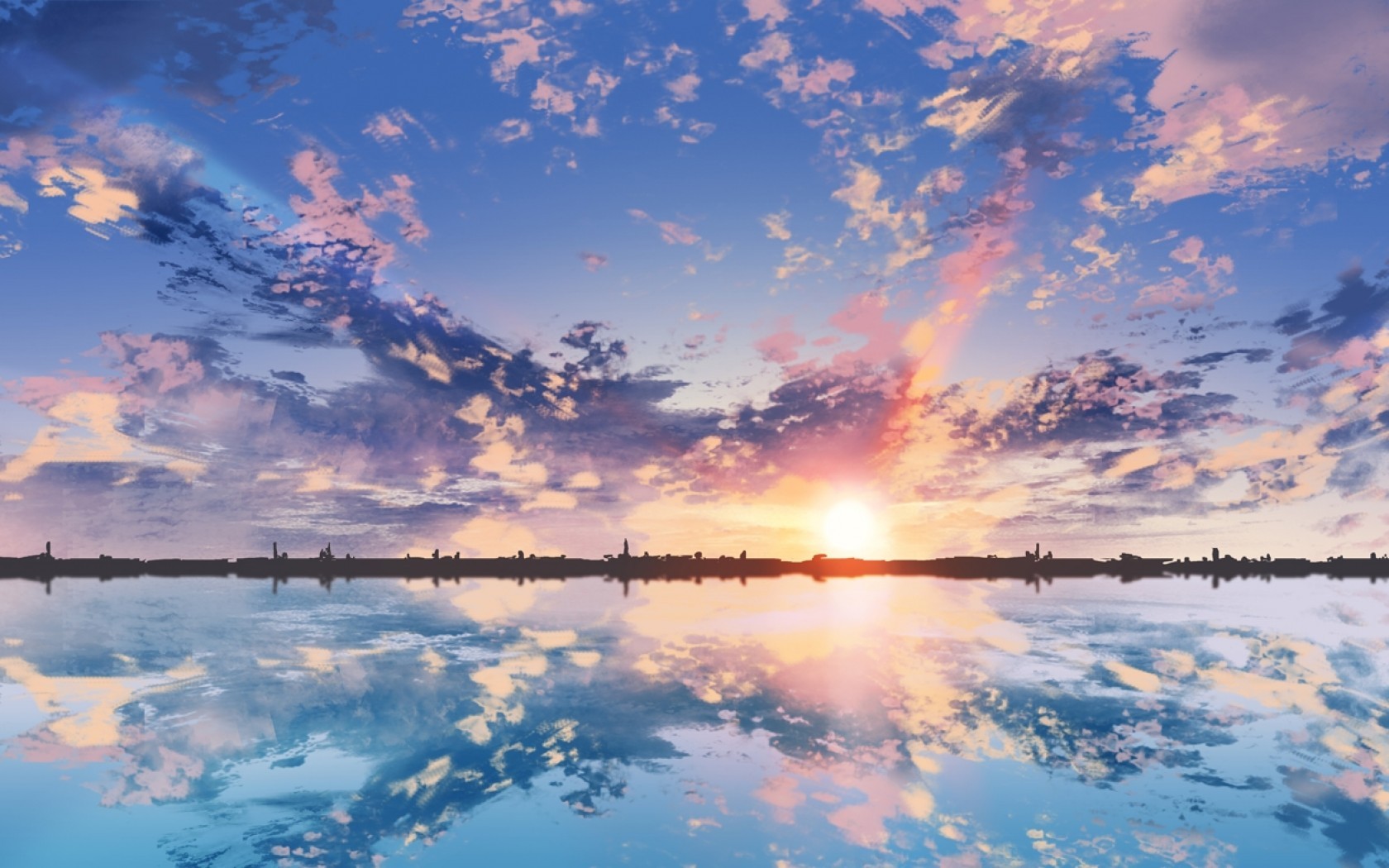 Anime Scenic Clouds Sunset Reflection Dual