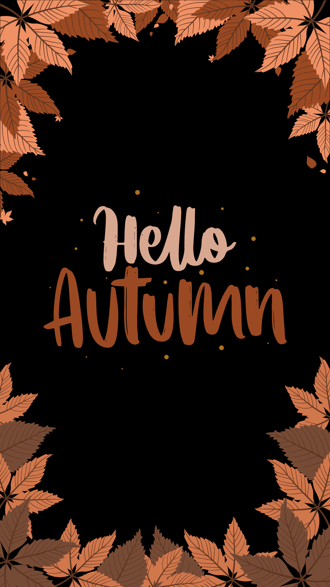 A vibrant autumn-themed image with a dark background and a border of fall leaves in various shades of orange and brown. The words 'Hello Autumn' are prominently displayed in the center, creating a festive and welcoming atmosphere