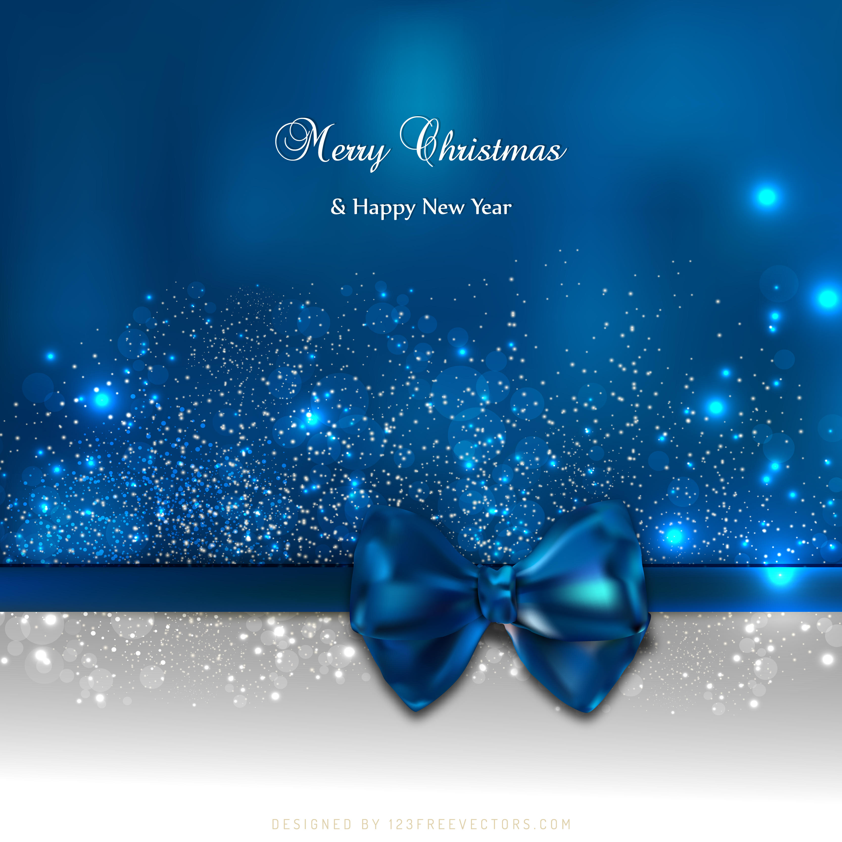Blue Holiday Christmas and New Year Card Background with Bow