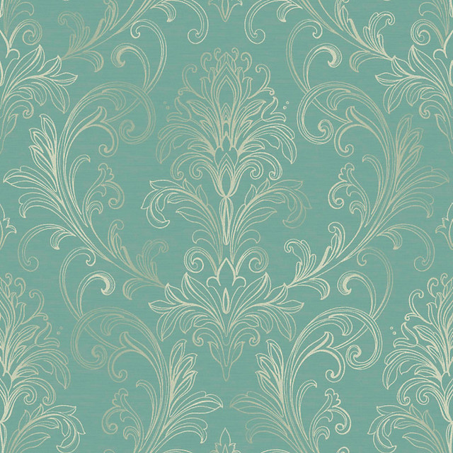 Damask Wallpaper Turquoise Pearl Double Rol Traditional
