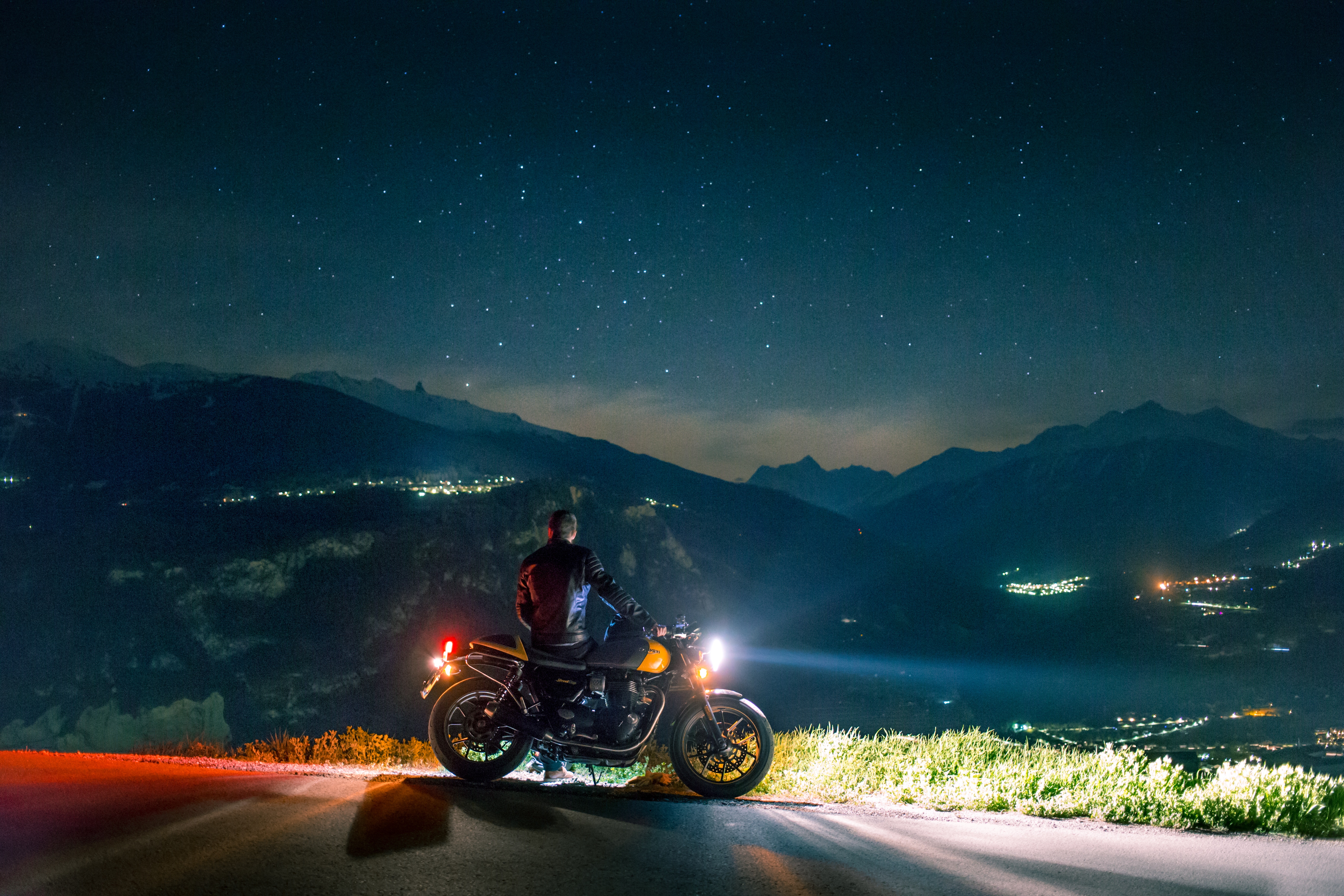 Biker Rider Chilling On Mountain Side 5k Wallpaper HD Bikes 4k Image