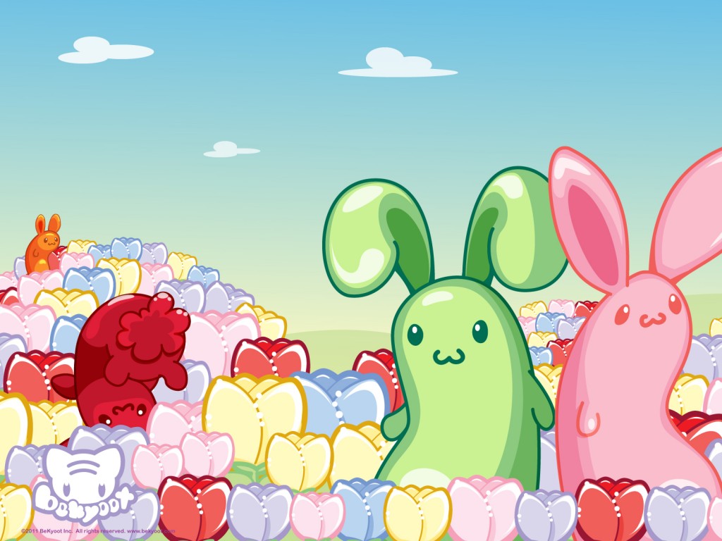 Kawaii Wallpaper By Bekyoot Cute Bunnys In A Tulip Field Get It