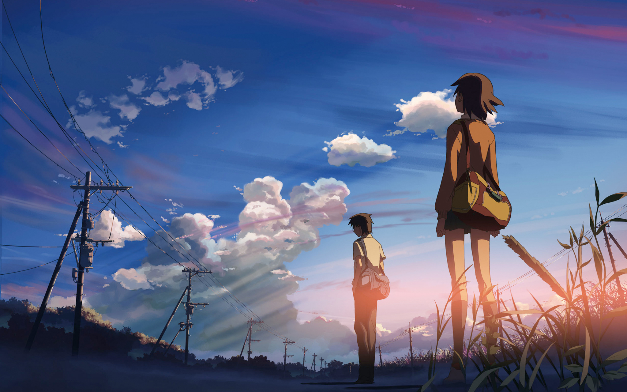 anime love couple manga country field blue sky art hd wallpaper