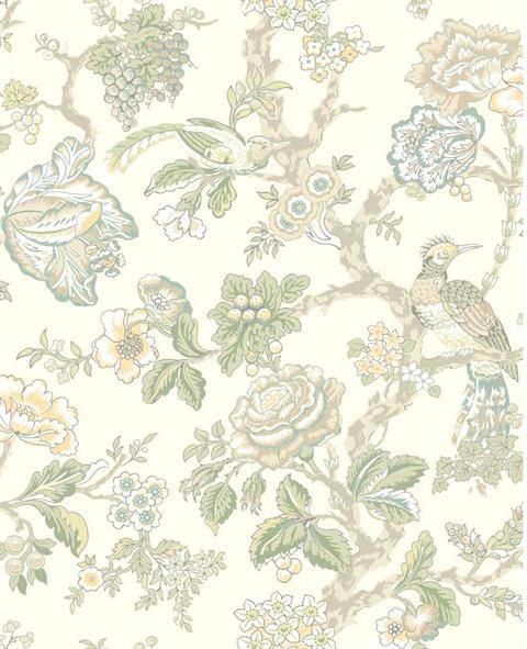 Waverly Classics Blue And White Casa Blanca Rose Floral Wallpaper