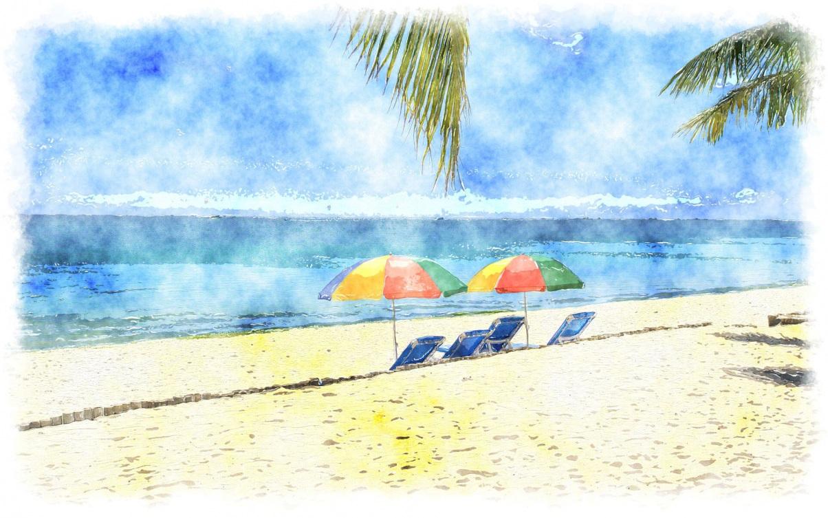 Photo Watercolor Painting Tropical Beach Wallpaper