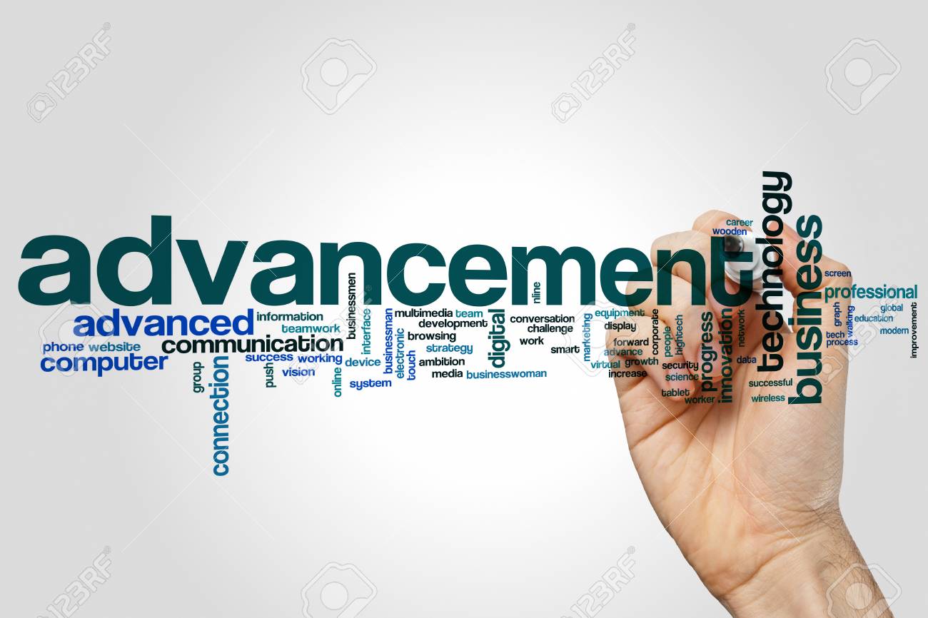 Advancement Word Cloud Concept On Grey Background Stock Photo