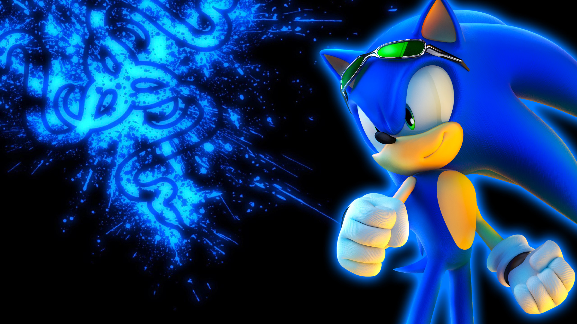 Cool Sonic the Hedgehog with Sunglasses on a Blue Background