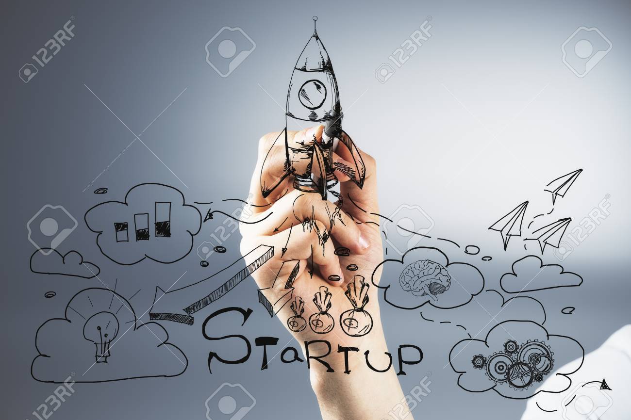 Hand Drawing Creative Startup Sketch On Background