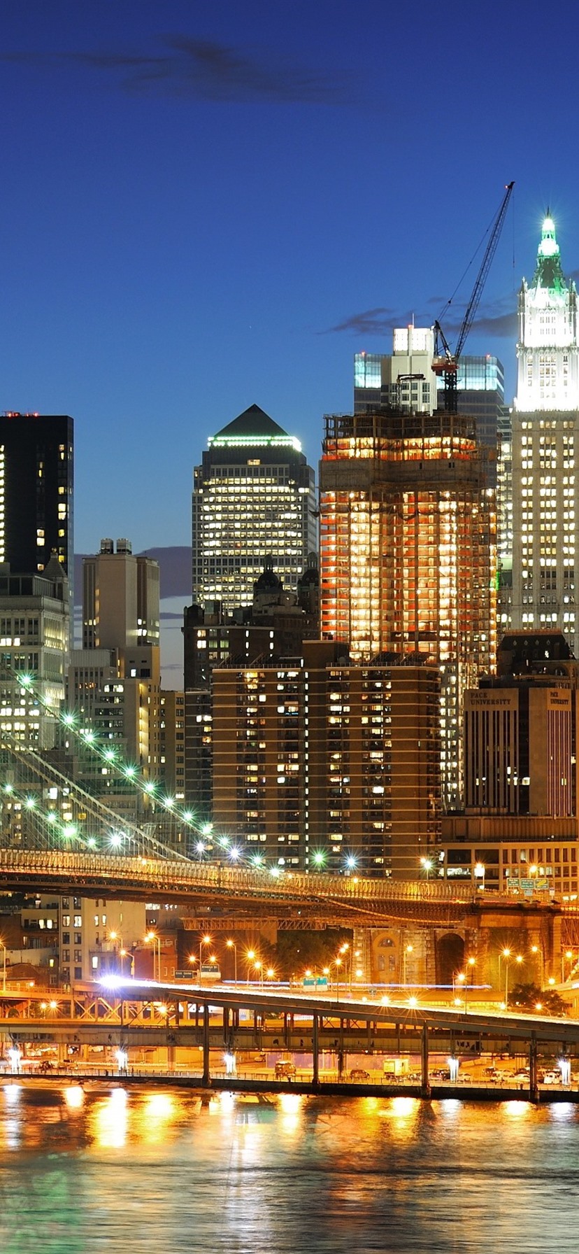 Wallpaper New York Night Lights Bridge River Usa Picture