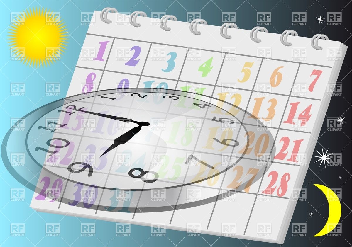 Clock And Calendar On Sky Background Royalty