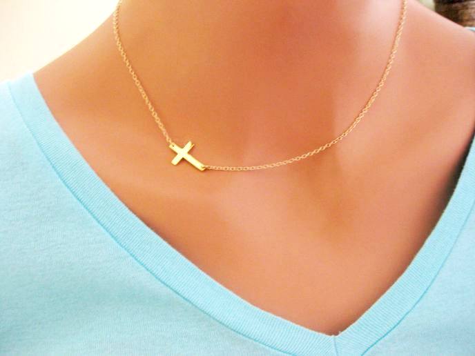 Cross Necklace gold Sideways Cross Necklace Side Ways Cross Necklace