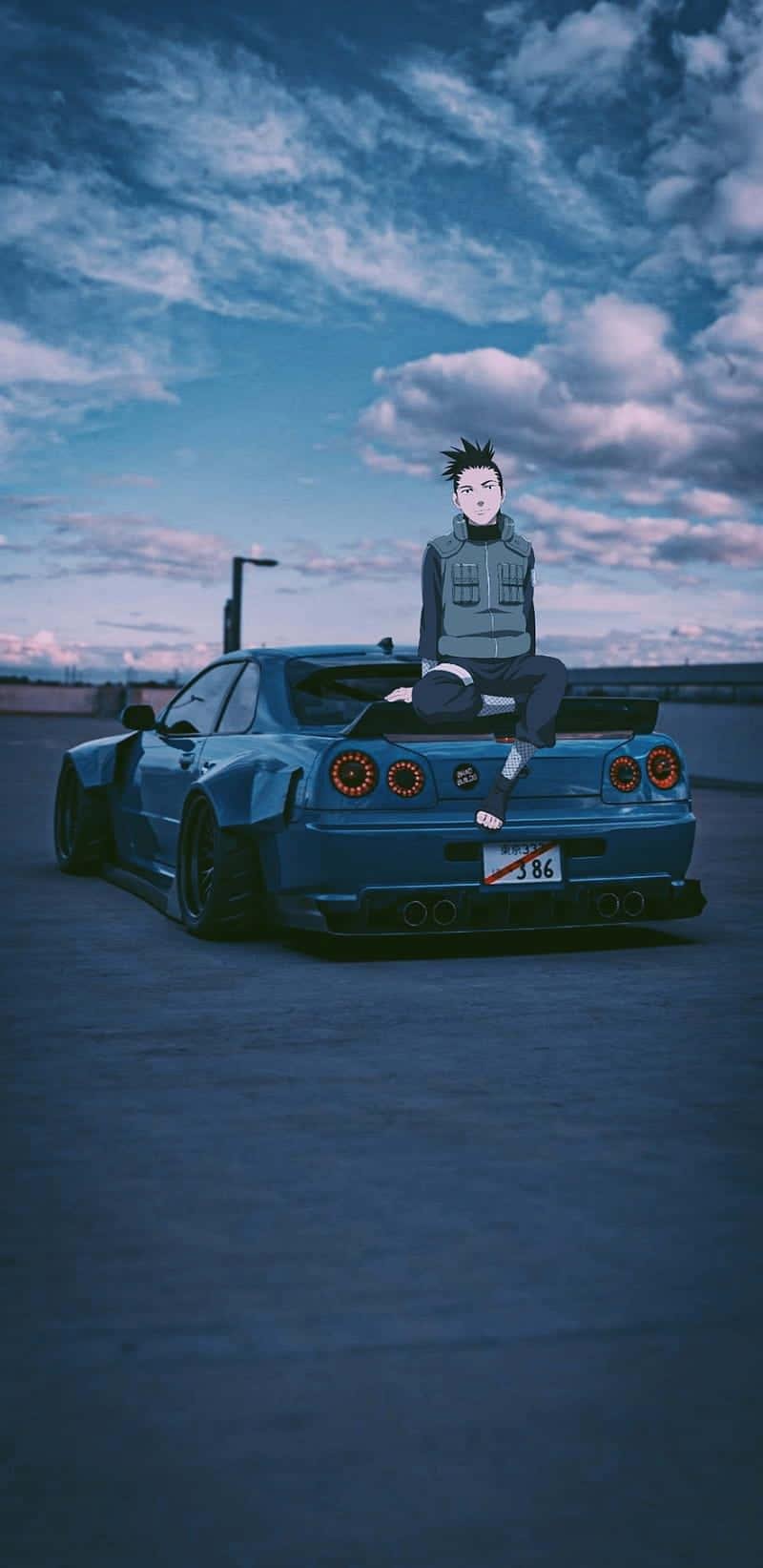 Blue Gt R With Shikamaru Nara Jdm Anime Wallpaper