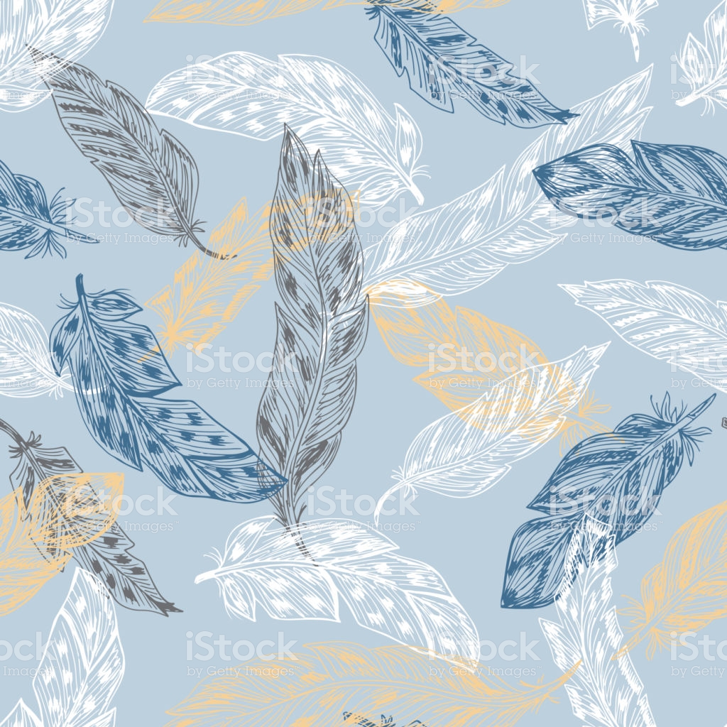 Seamless Pattern With Hand Drawn Doodle Feathers Vintage Wallpaper