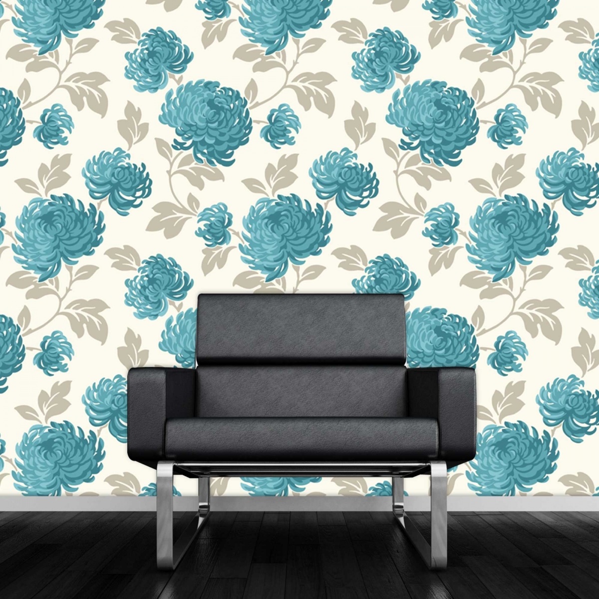 Home Shop By Style Floral Teal And White Bloom Wallpaper
