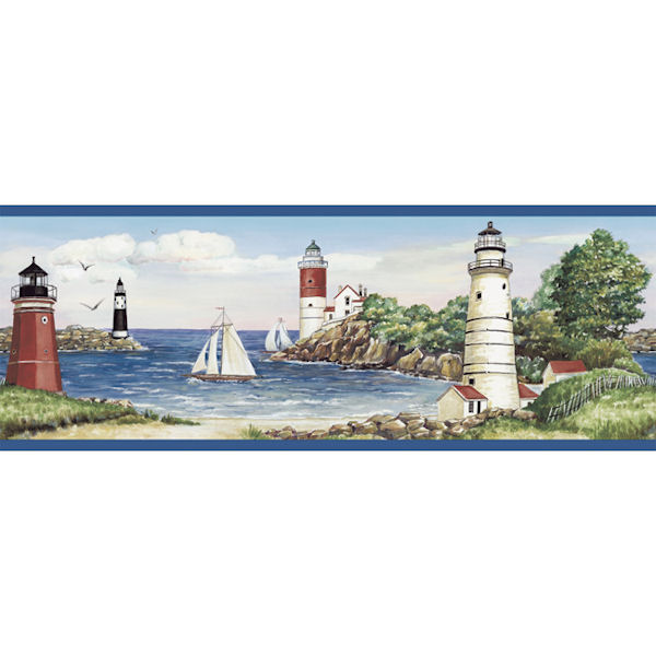 Blue Lighthouse and Sailboat Border   Wall Sticker Outlet
