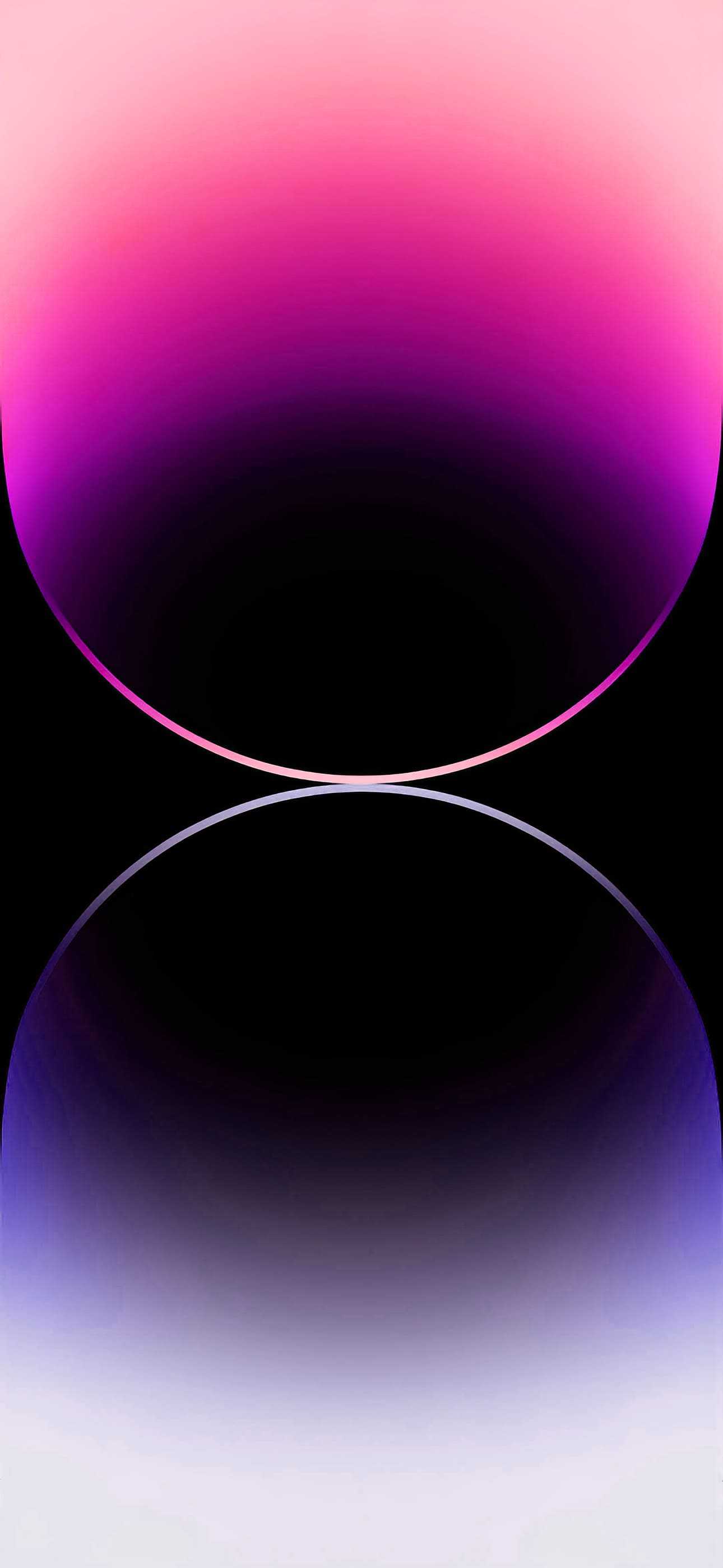 Abstract iPhone 14 Pro Max wallpaper with a gradient of pink and purple, reflected on a dark surface