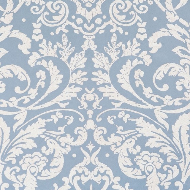 Powder Blue Ornamental Wallpaper Sample Transitional