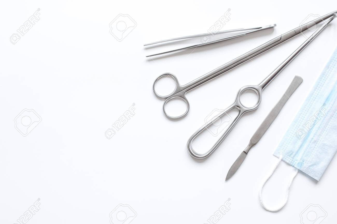 Instruments For Plastic Surgery On White Background Top Stock