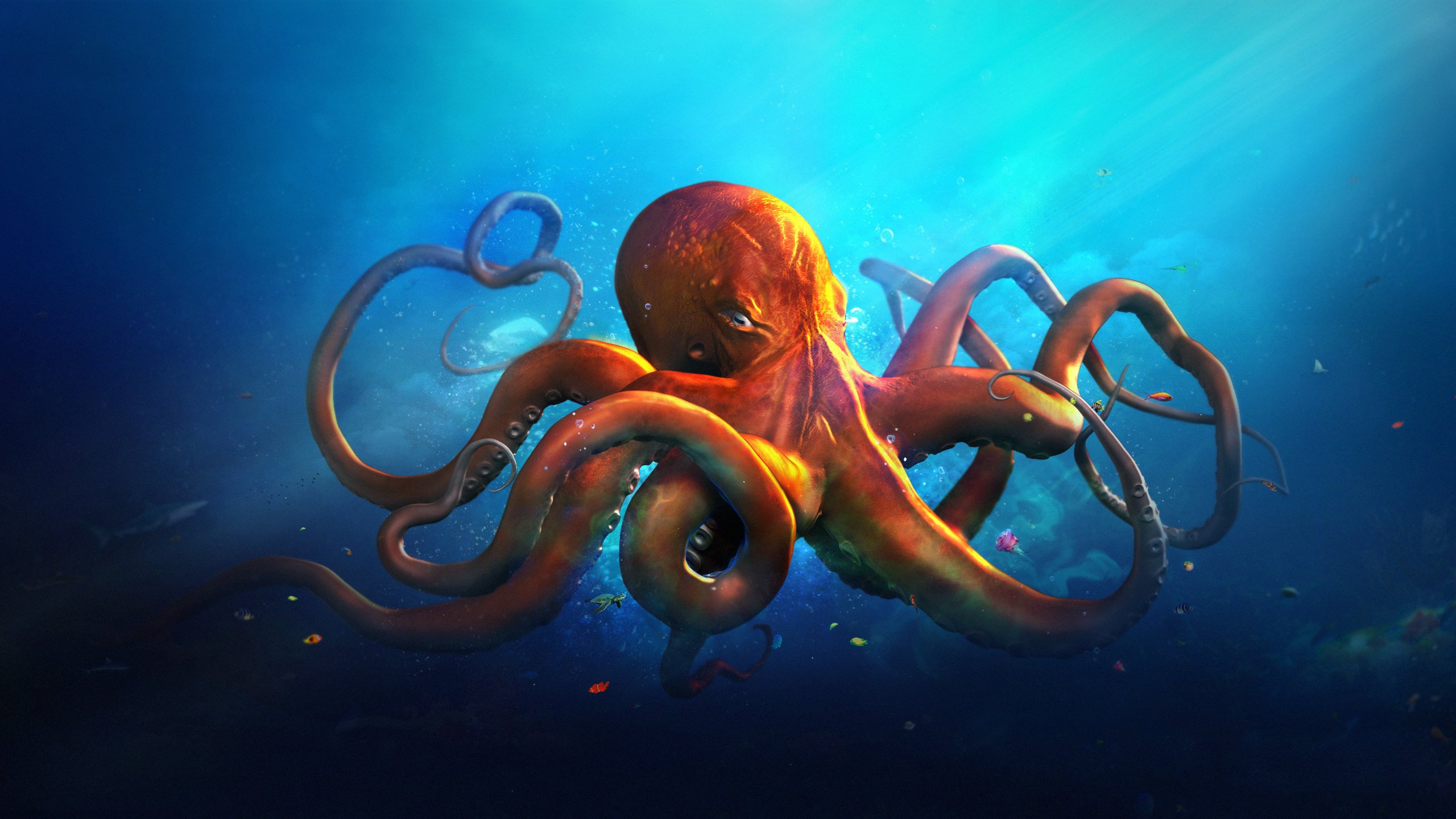 Underwater World Animals Octopus Ocean Sea Fantasy Artwork Art