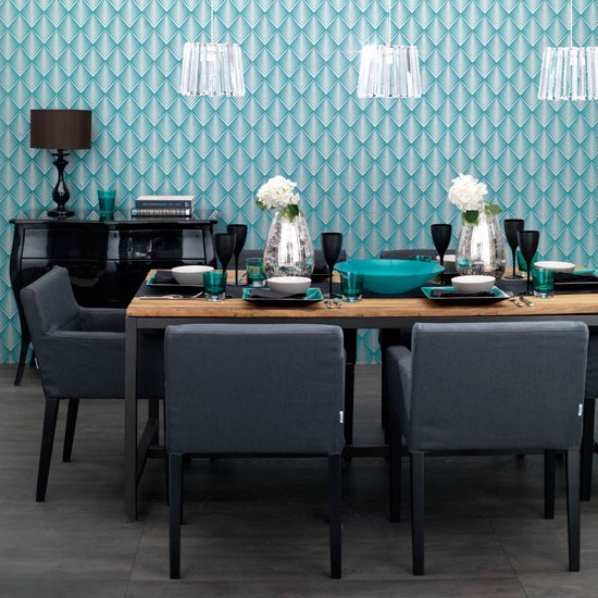 Sophisticated Blue Dining Room Wallpaper Housetohome