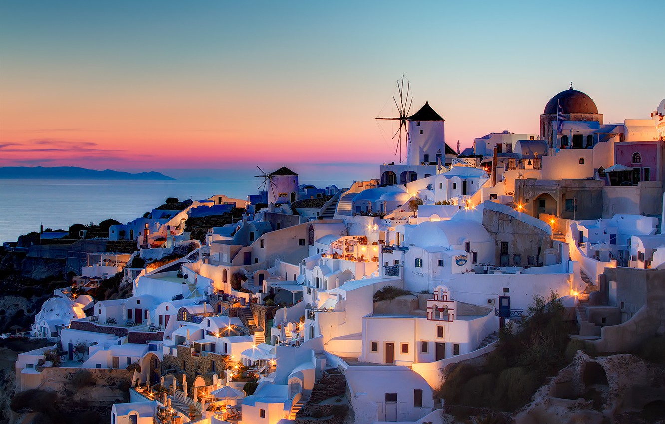 Wallpaper Sunset Home Santorini Greece Oia Notio Aigaio