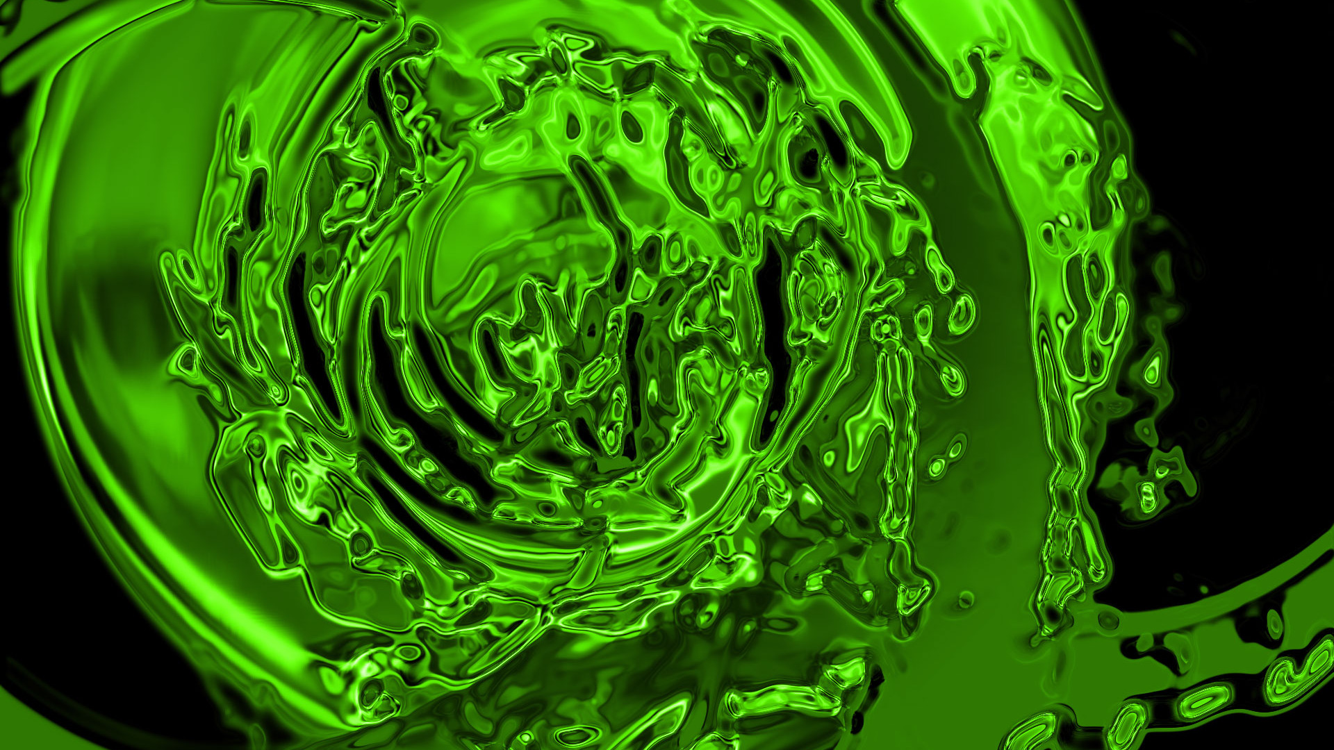 Abstract green liquid background with swirling patterns and ripples
