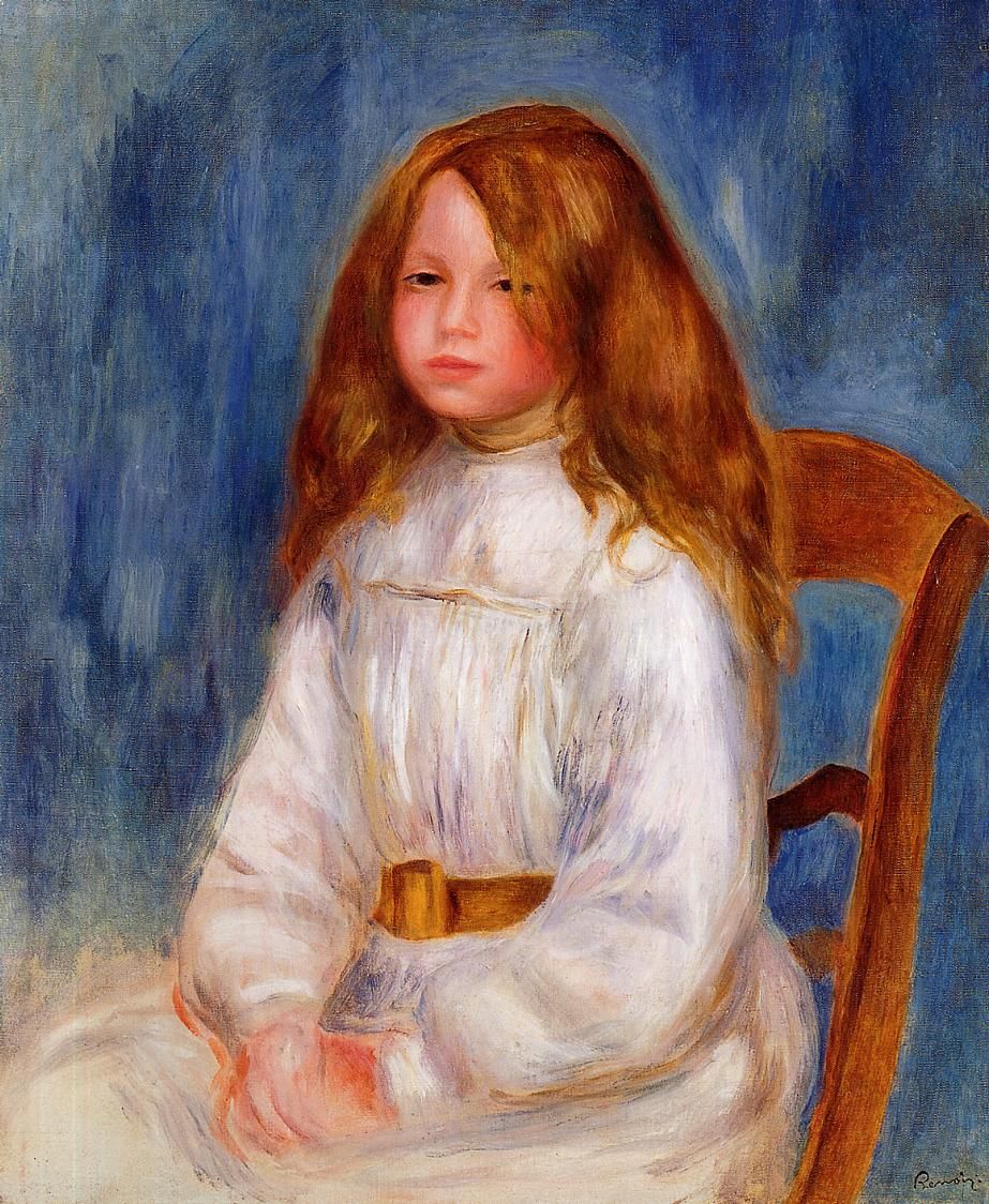 Seated Little Girl With A Blue Background In Greatest