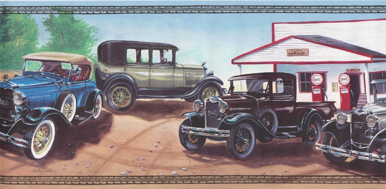 Wallpaper Border Antique Collectible Cars Gas Station