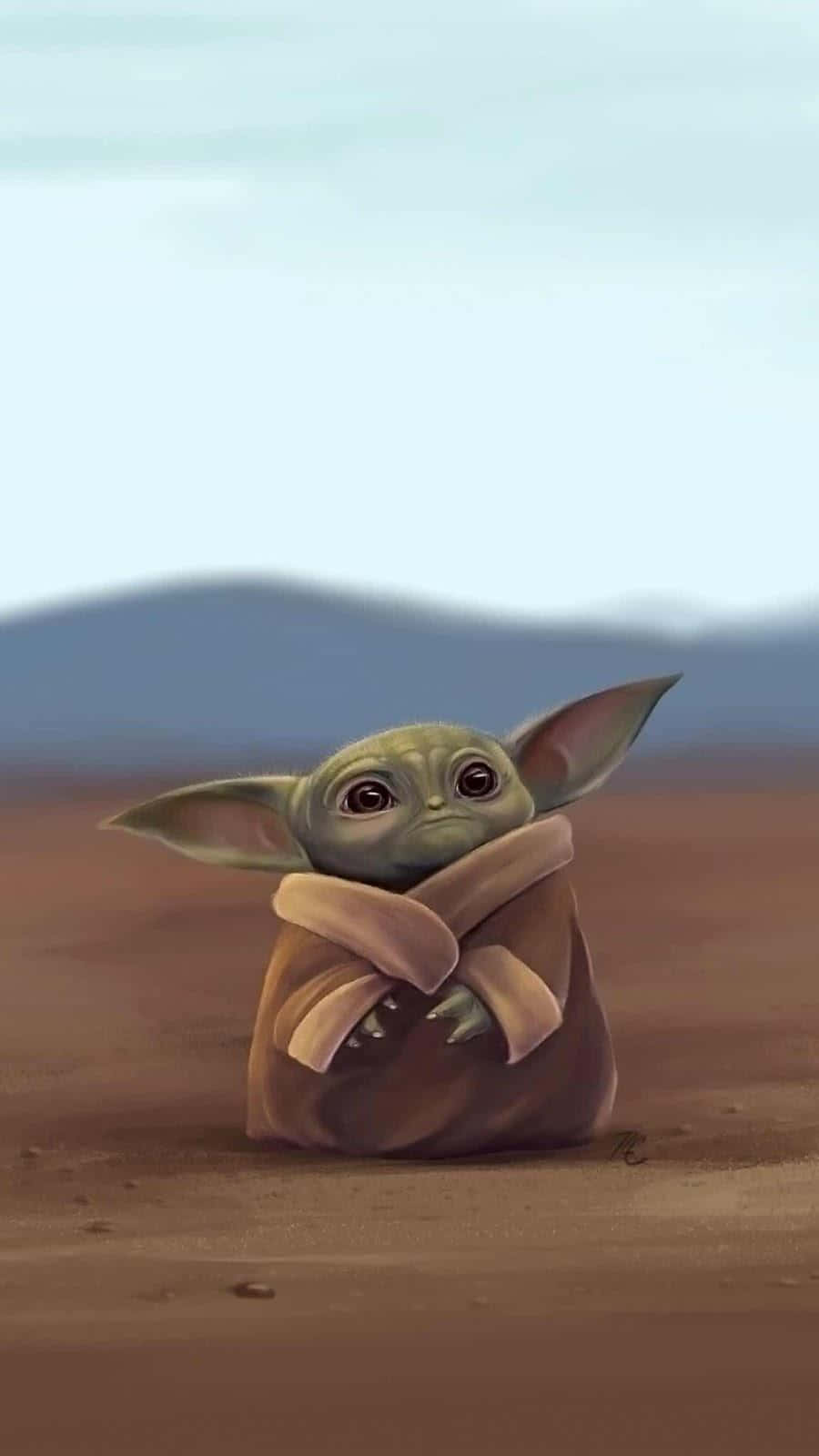Baby Yoda Cartoon Wallpaper