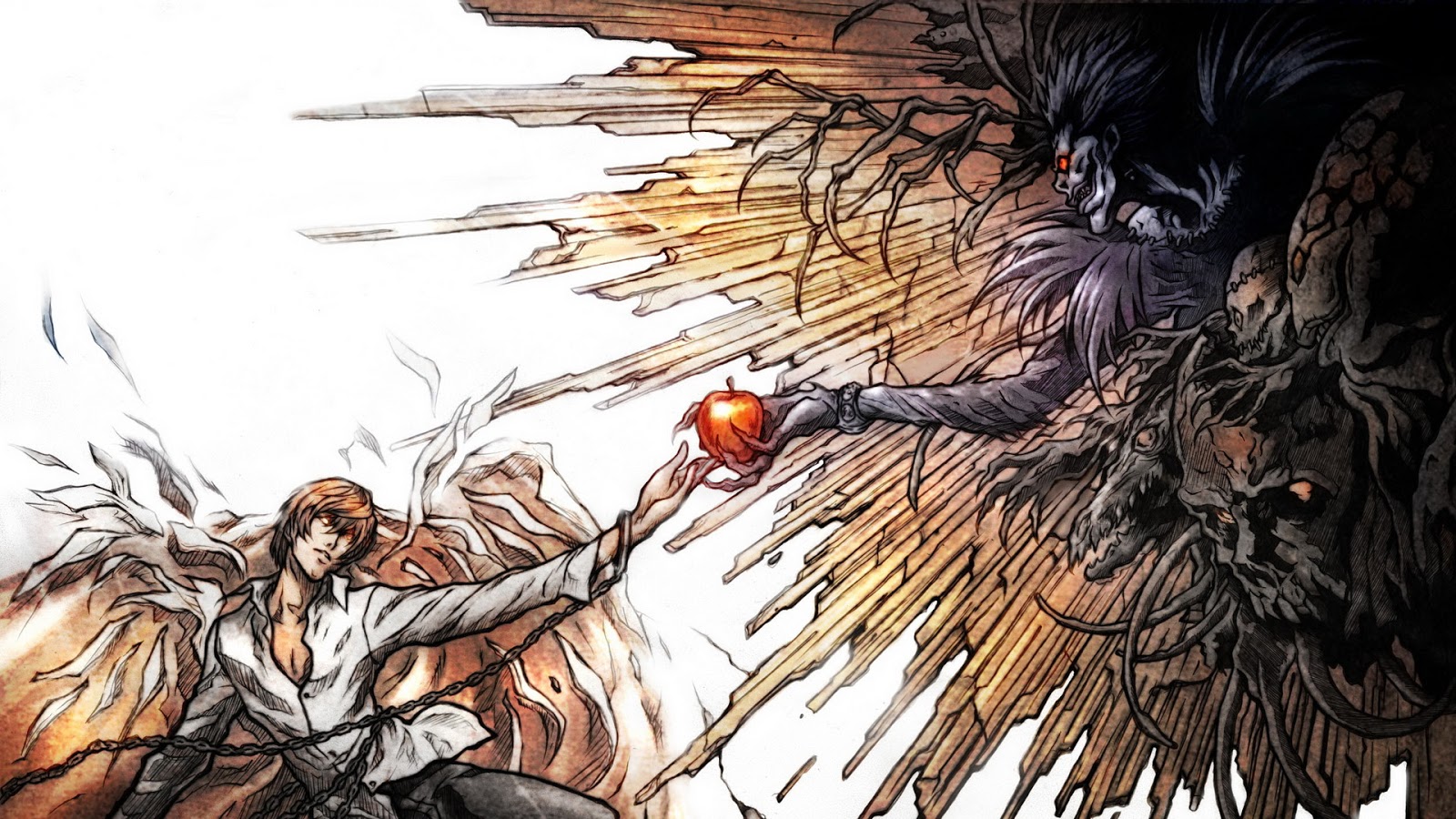 Death Note Light Yagami Ryuk Apple Shinigami Wings Anime HD Wallpaper