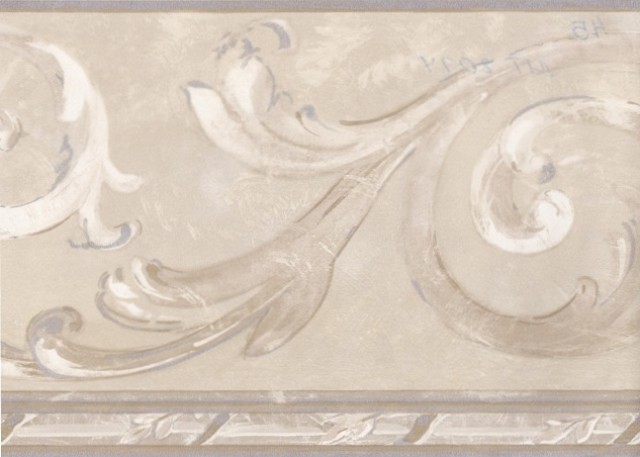 Silver Beige Swirl Wallpaper Border Victorian Vintage