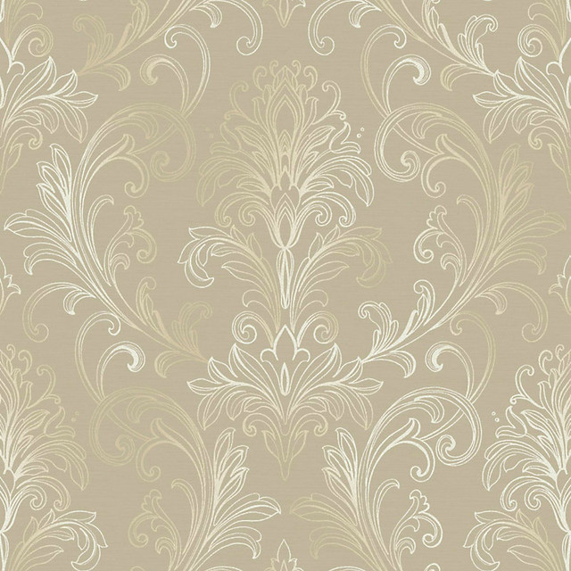 Linear Damask Wallpaper Taupe Pearl Metallic Double Roll Traditional