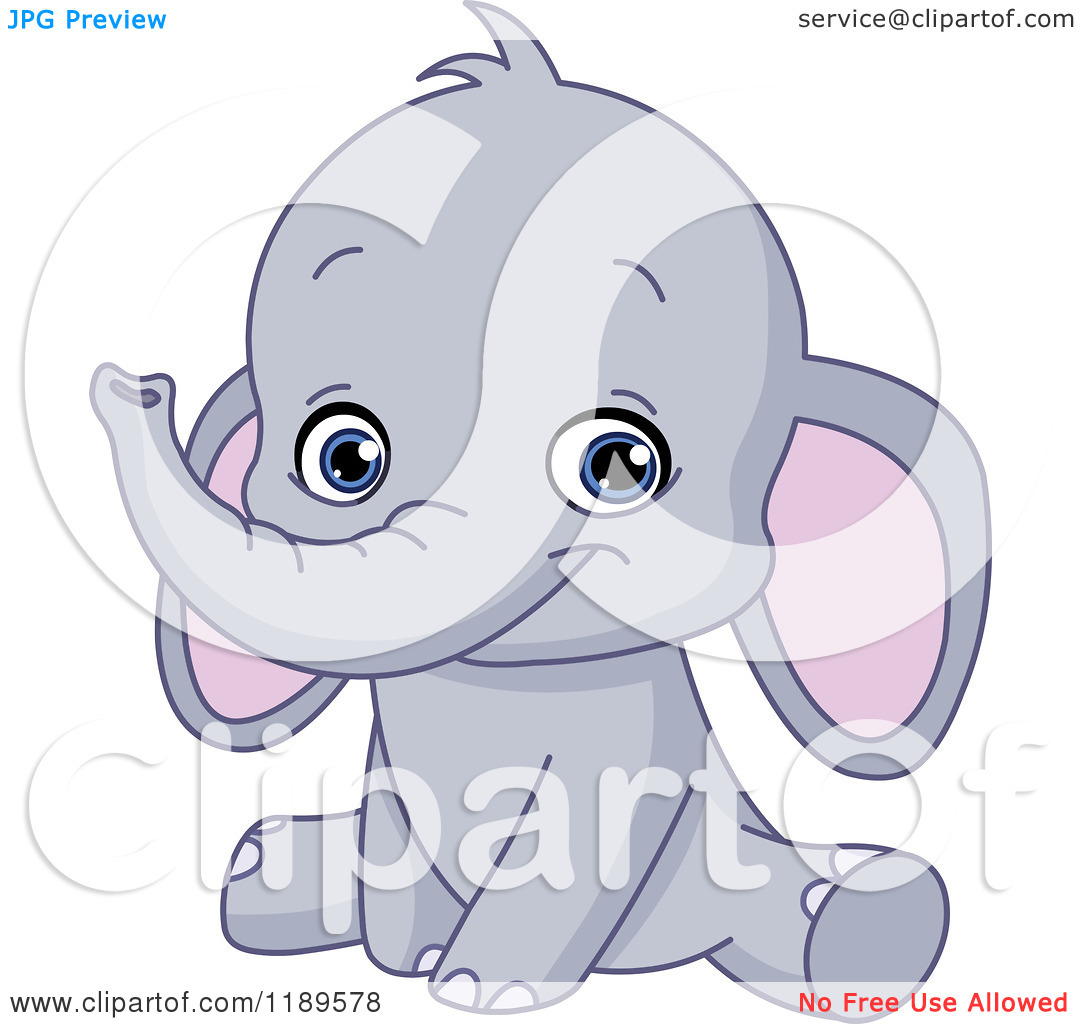 Cartoon Of A Cute Baby Elephant Sitting And Smiling Royalty