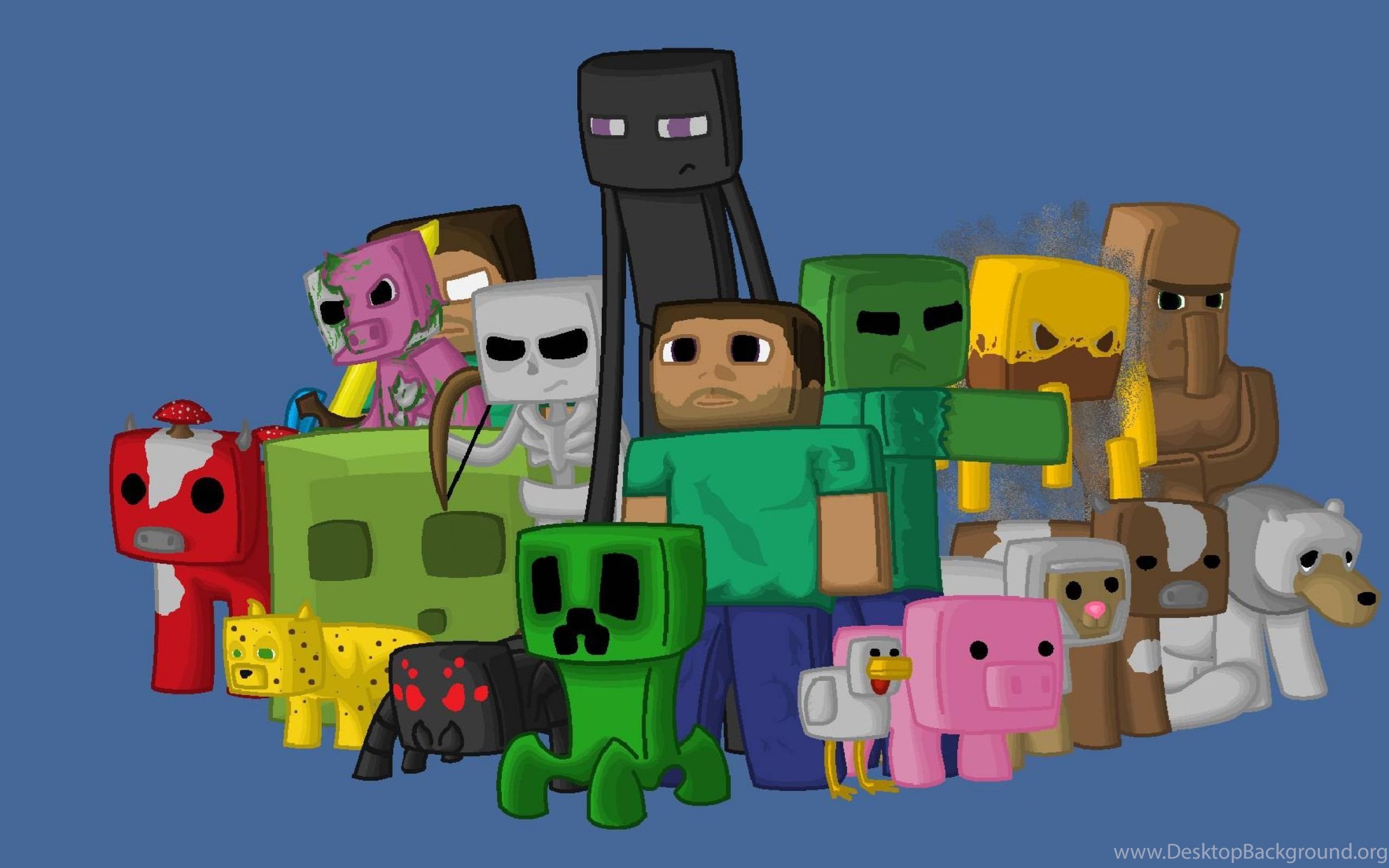 A humorous depiction of various Minecraft characters and creatures gathered together