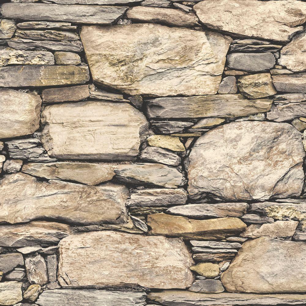 Nuwallpaper Brown Hadrian Stone Wall Peel And Stick Wallpaper