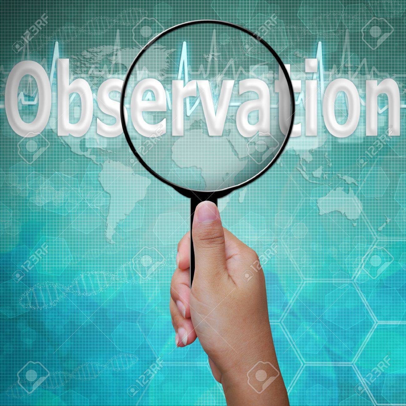 Observation Word In Magnifying Glass Background Medical Stock