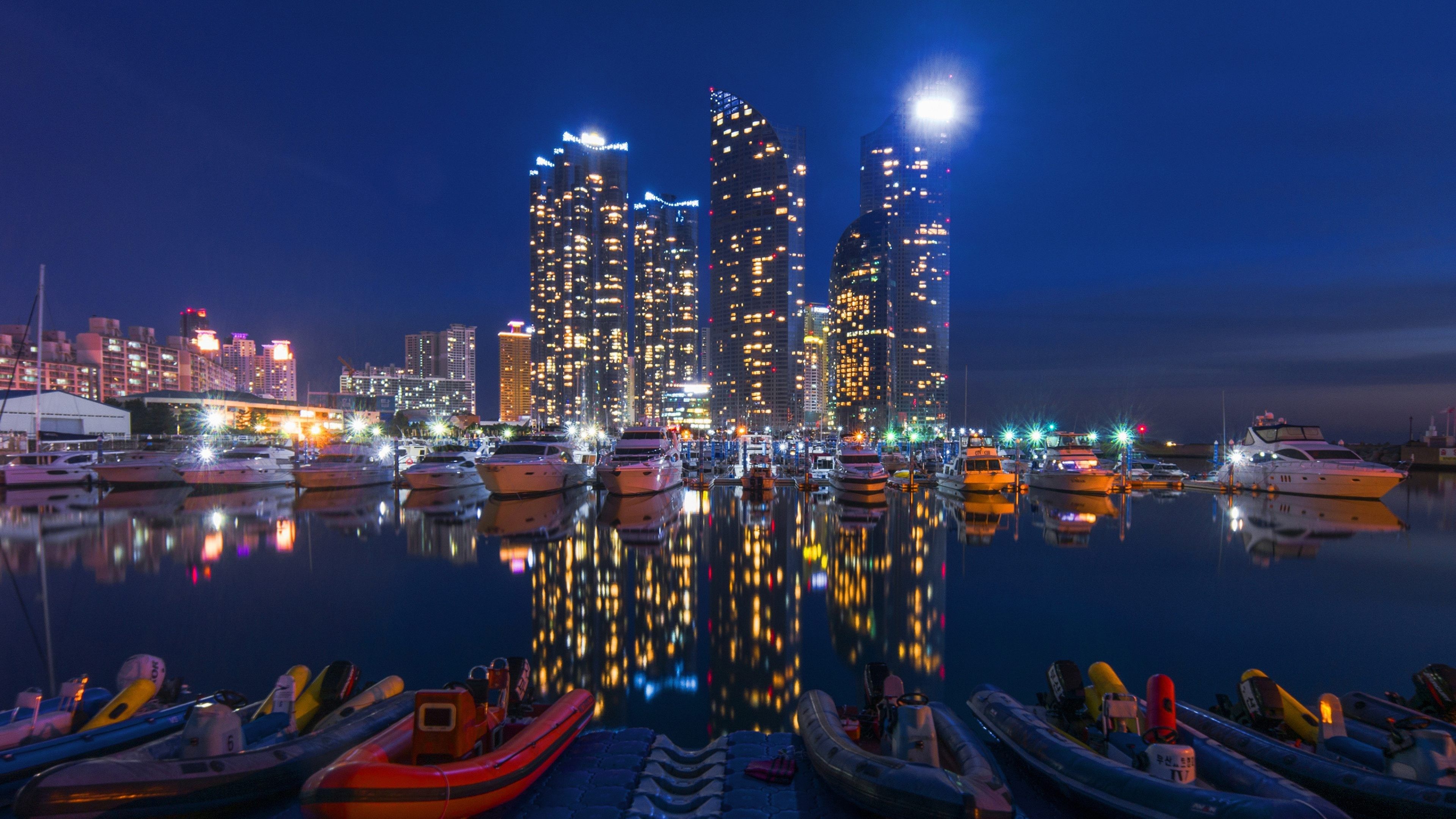 Night City Buildings And Boats 4k Ultra HD Wallpaper Ololoshenka