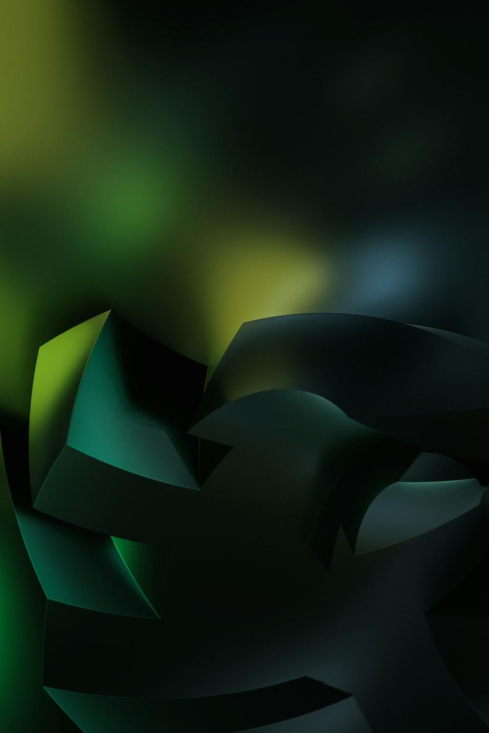 A Black And Green Abstract Background With Curves Photo