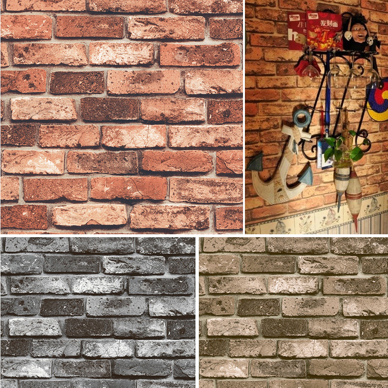 Pvc Stacked Stone Wallpaper Textured Grey Tan Brick Living