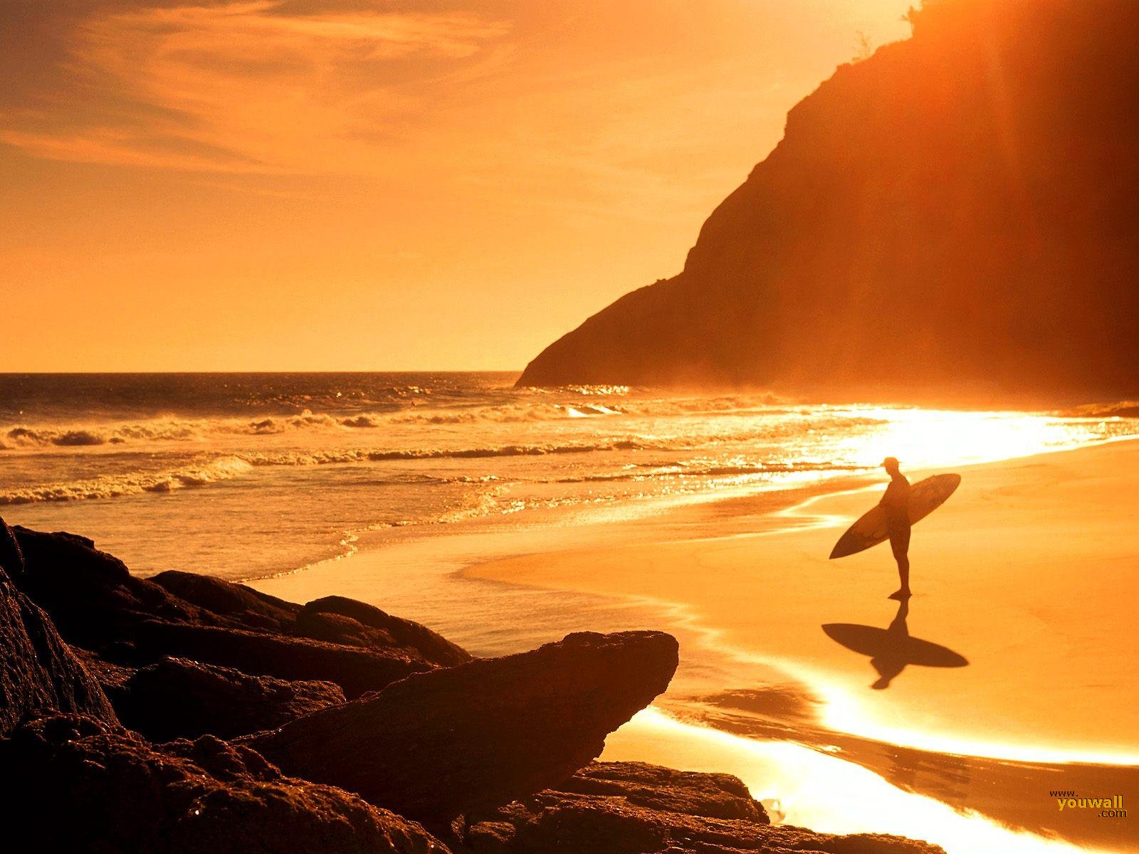 Beach Sunset Surf Wallpaper