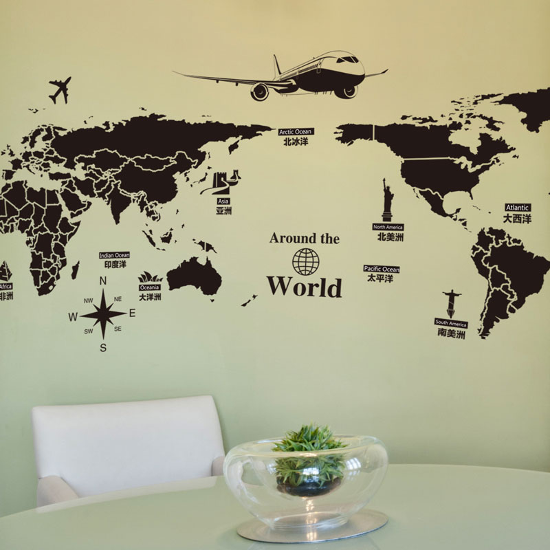 Large Size Pvc Self Adhesive Wall Stickers Creative Global Travel