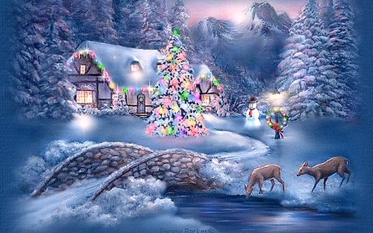 Winter   Christmas Scenery Hd Wallpaper