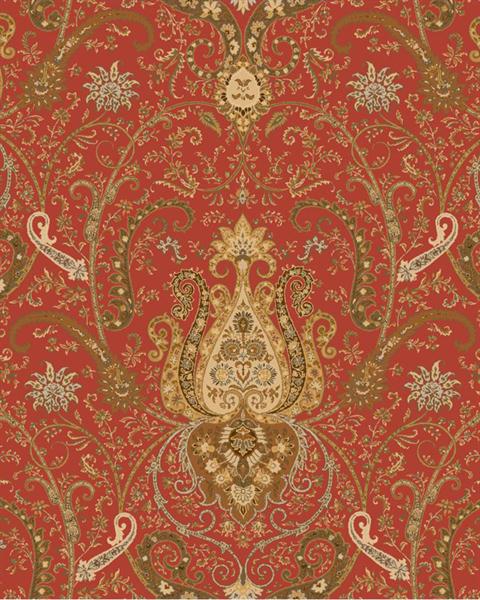 Red And Green Byzance Damask Wallpaper Totalwallcovering