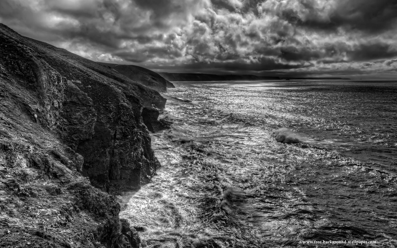 Black And White Landscape Picture Of The Cliffs Near St Agnes Head In