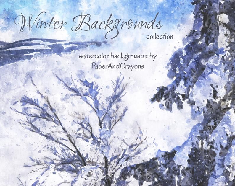 Winter Watercolor Digital Paper Landscape Clipart