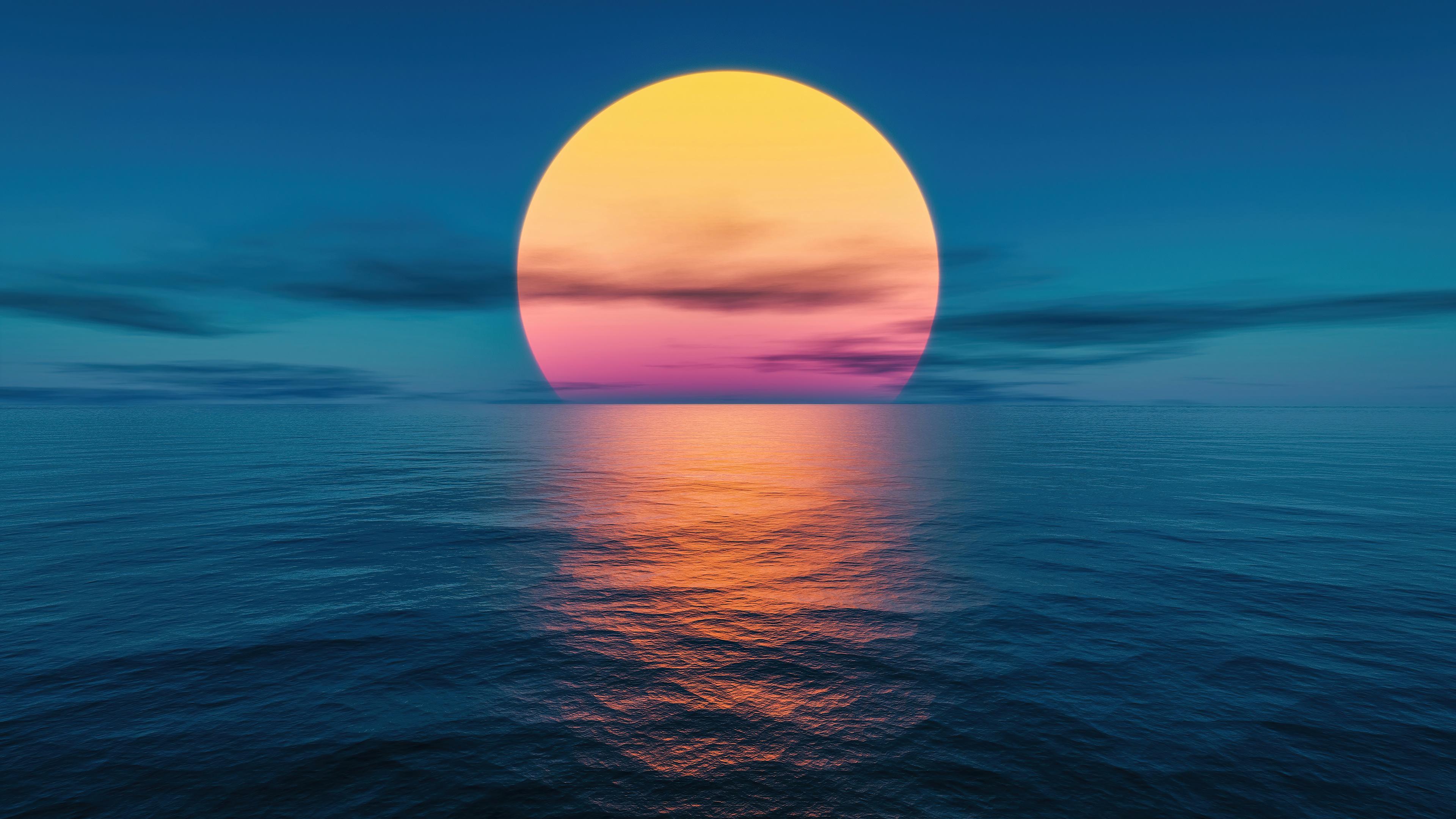 Sunset Ocean Beautiful Scenery Wallpaper 4k Pc Desktop 4180b