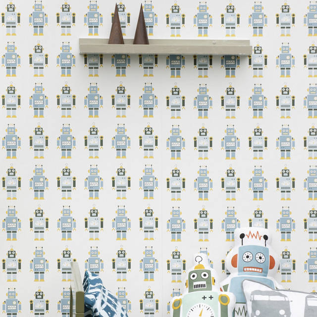 Robots Kids Wallpaper Modern Nursery Decor By Rosenberry Rooms