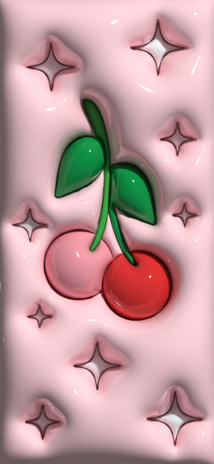 Cute 3D Pink Pastel Phone Background Cherries Stars in 2023