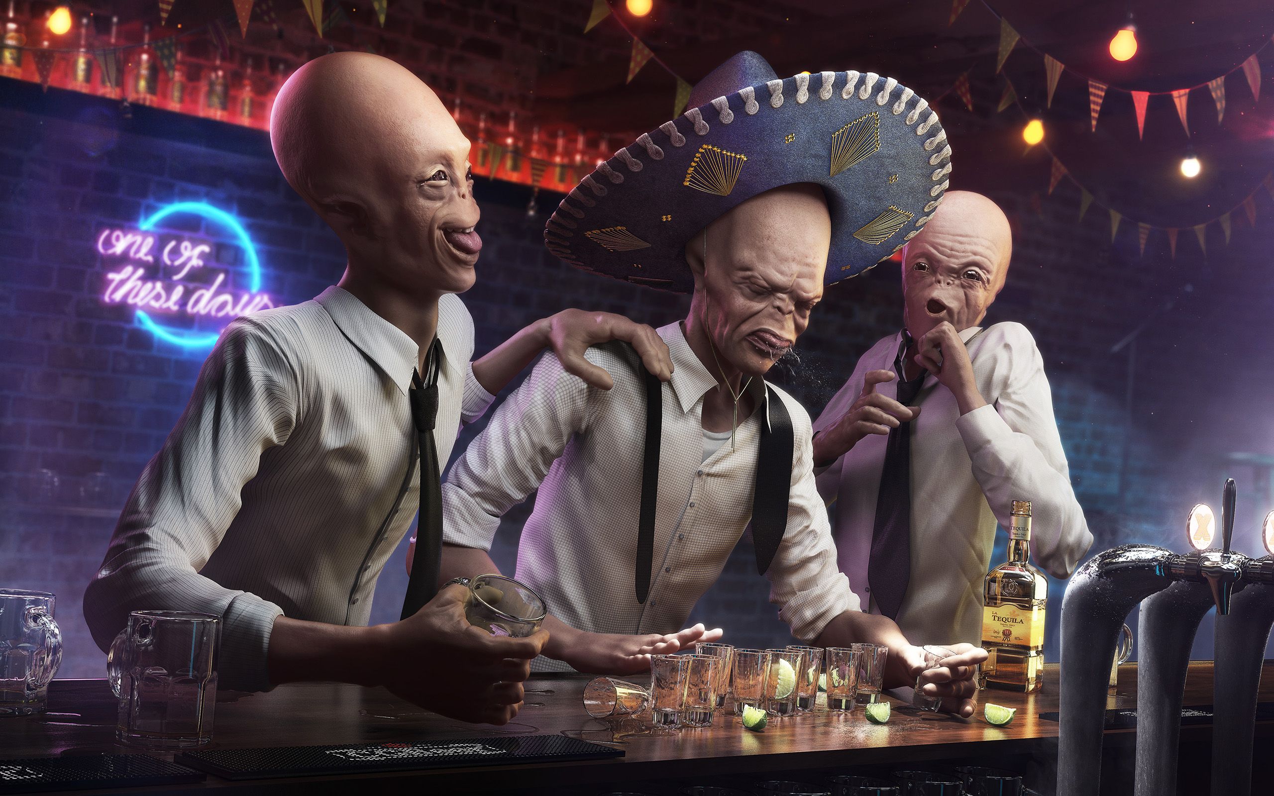 Drunk Aliens Por Rafael Vallaperde Drops Cgi 3d Character