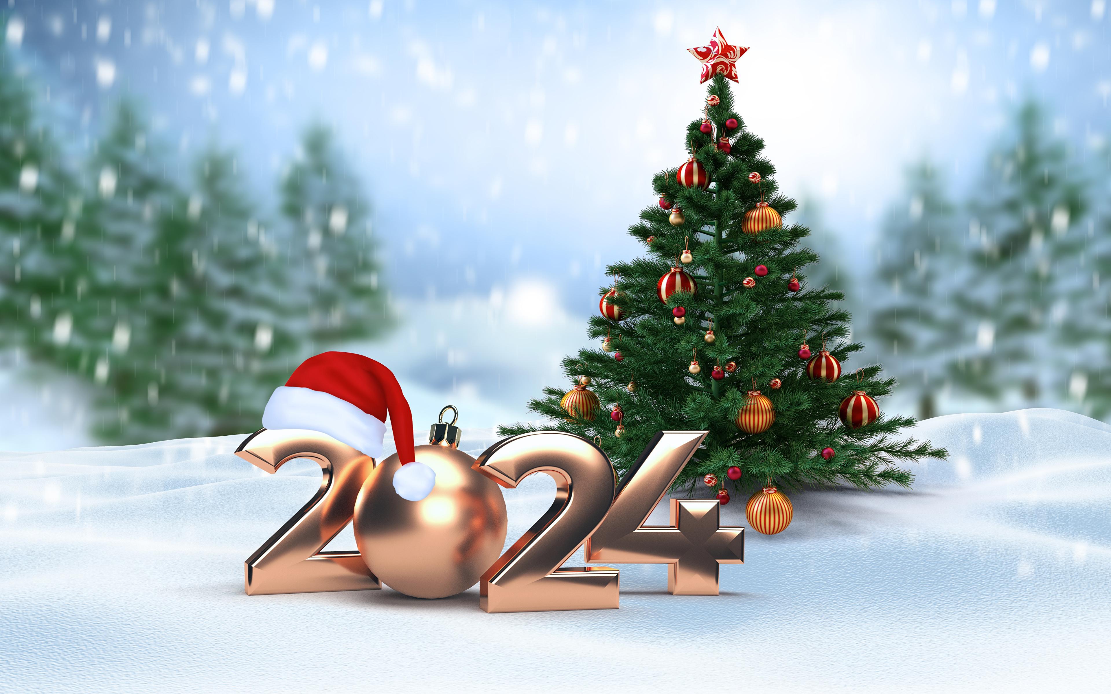 Desktop Wallpaper New Year Bokeh Christmas Tree Snow